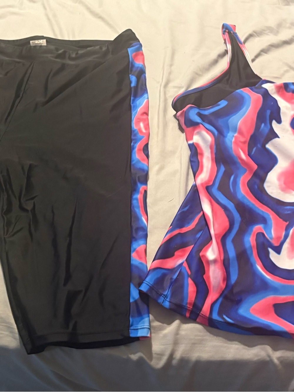 Hanna Nikole Women’s Black Swim shorts with Pink & Blue Swirl Tankini